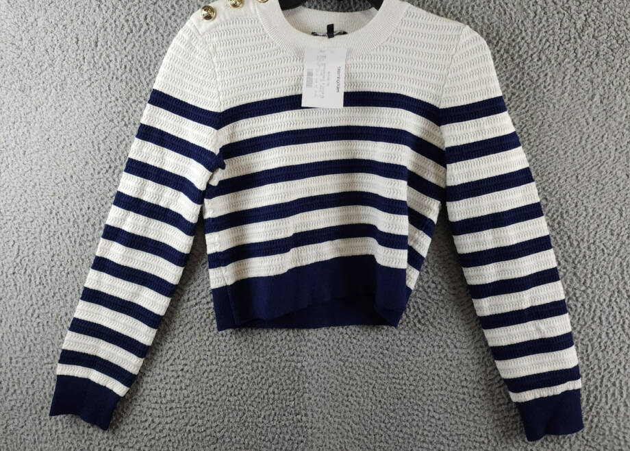 Generation Love Janice Cropped Sweater Women's S White/Navy Striped Long Sleeve