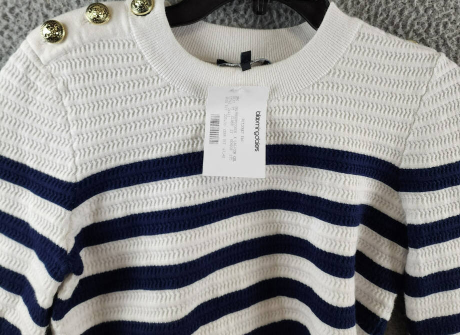 Generation Love Janice Cropped Sweater Women's S White/Navy Striped Long Sleeve