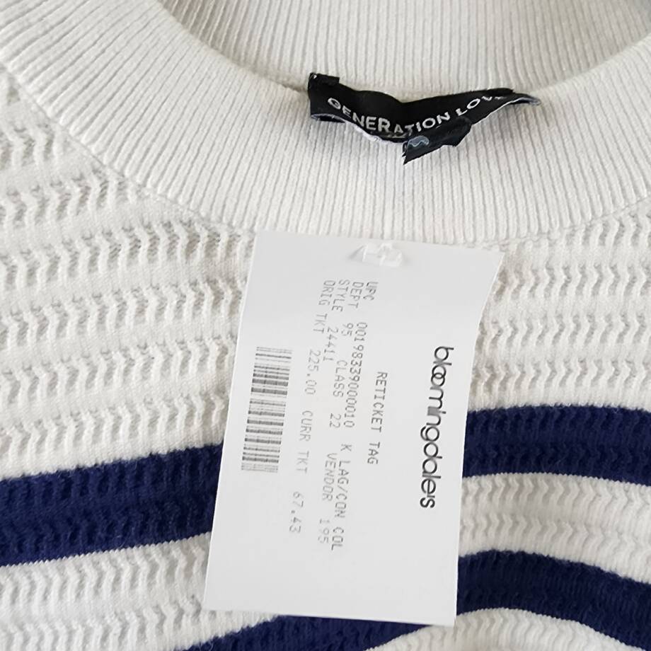 Generation Love Janice Cropped Sweater Women's S White/Navy Striped Long Sleeve