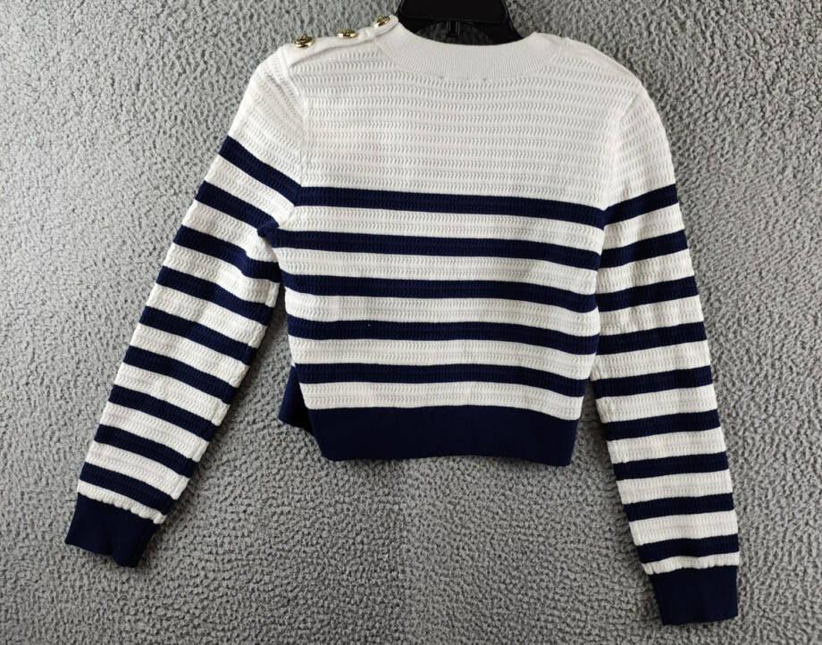 Generation Love Janice Cropped Sweater Women's S White/Navy Striped Long Sleeve