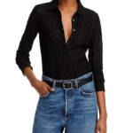 rag & bone Julia Polo Top Women's XS Black Textured Open Knit Collared Pullover