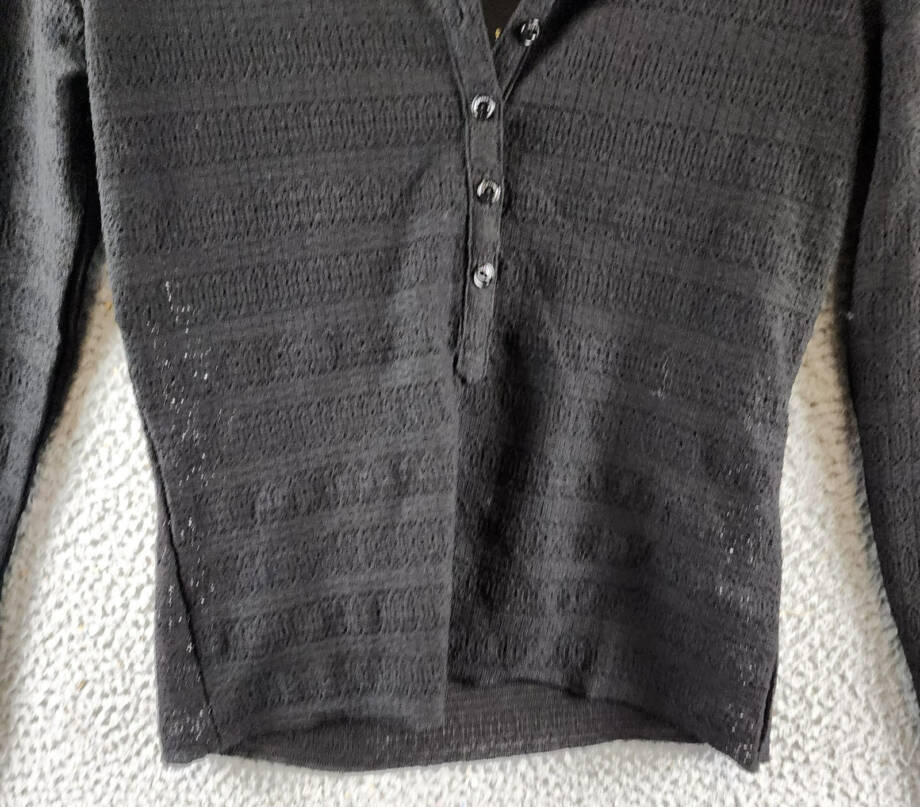 rag & bone Julia Polo Top Women's XS Black Textured Open Knit Collared Pullover