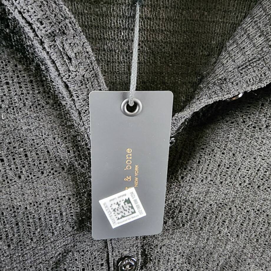 rag & bone Julia Polo Top Women's XS Black Textured Open Knit Collared Pullover