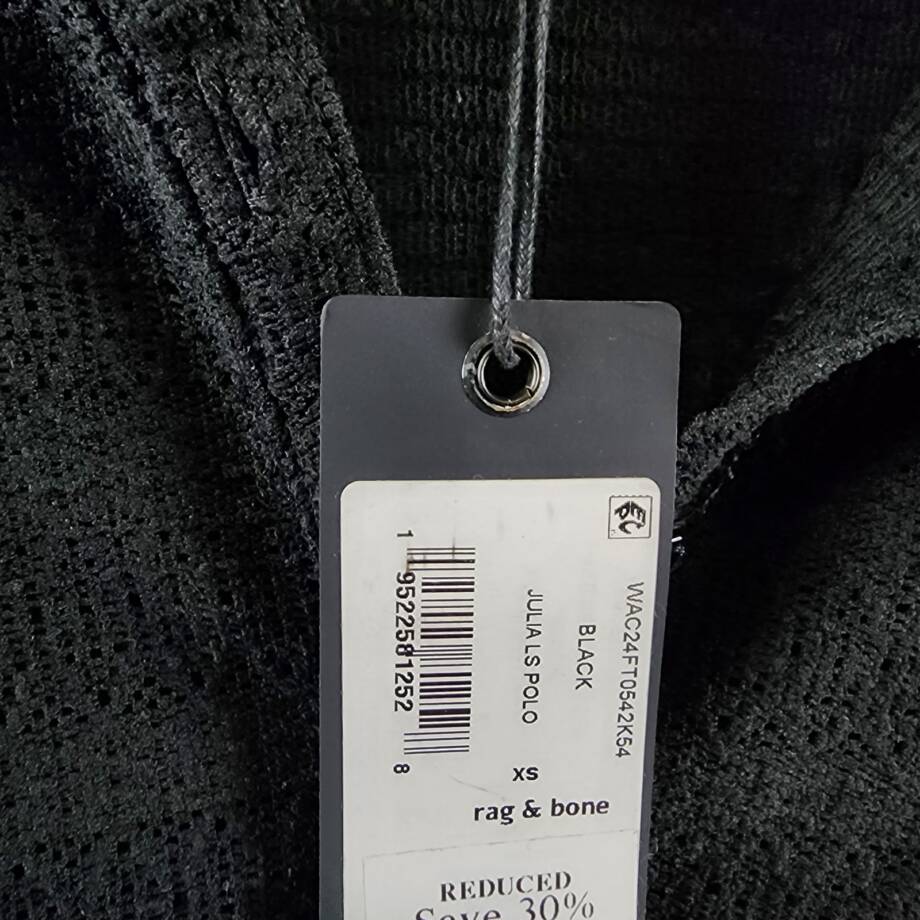 rag & bone Julia Polo Top Women's XS Black Textured Open Knit Collared Pullover