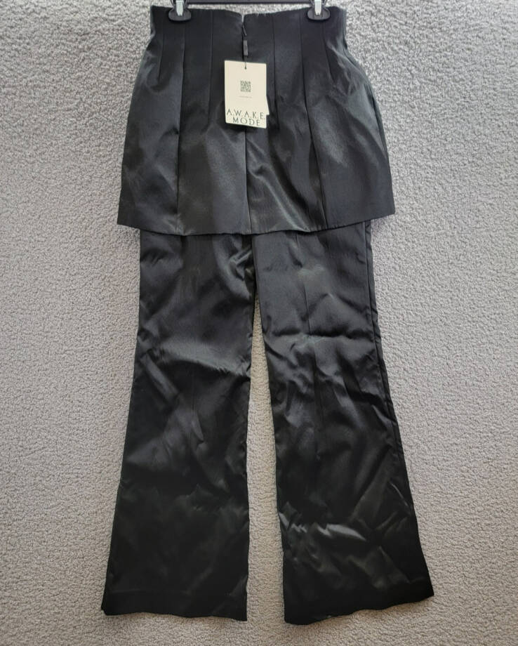 A.W.A.K.E. MODE Layered Skirt Pants Womens 40 Black Welt Pocket Back Zip Closure