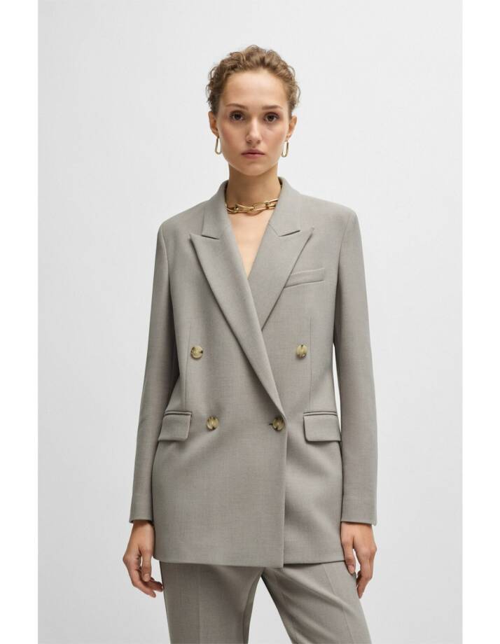 BOSS Regular-Fit Double-Breasted Jacket Women's 8 Gray Notch Lapel Long Sleeve