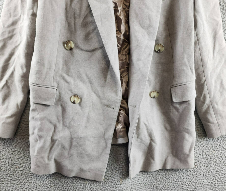BOSS Regular-Fit Double-Breasted Jacket Women's 8 Gray Notch Lapel Long Sleeve