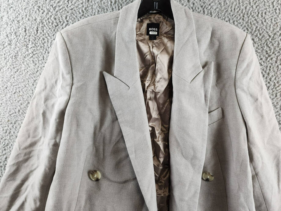 BOSS Regular-Fit Double-Breasted Jacket Women's 8 Gray Notch Lapel Long Sleeve