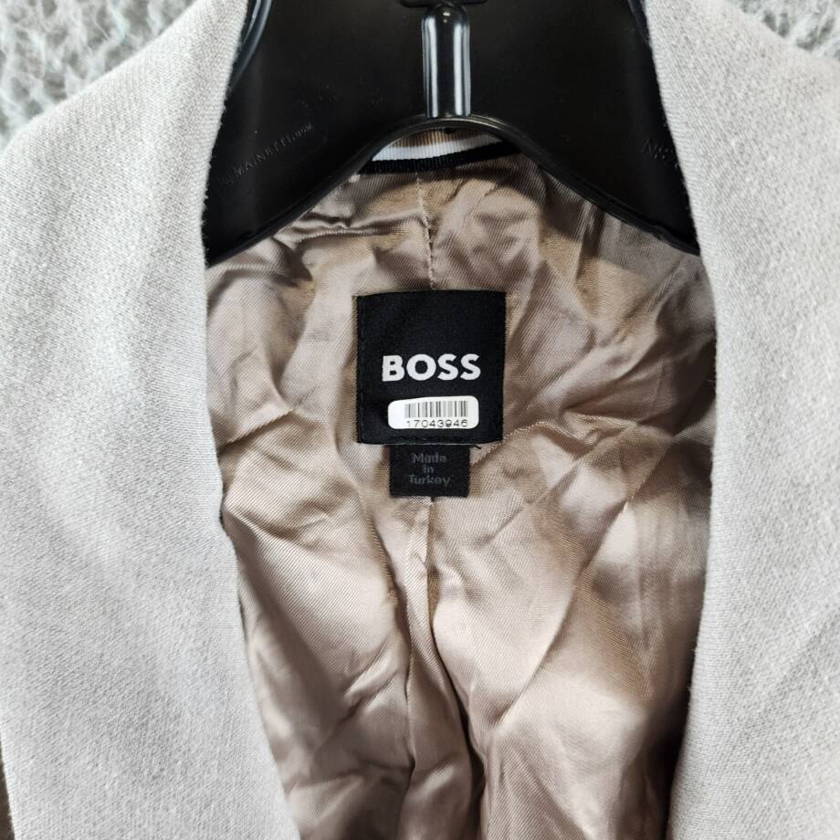 BOSS Regular-Fit Double-Breasted Jacket Women's 8 Gray Notch Lapel Long Sleeve