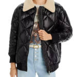 Rails Shay Diamond Quilted Jacket Womens XS Black Faux Shearling Collar Full Zip