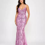 B Darlin Sequin-Pattern Floor-Sweeping Gown Juniors' 0 Dark Mauve Zip Closure