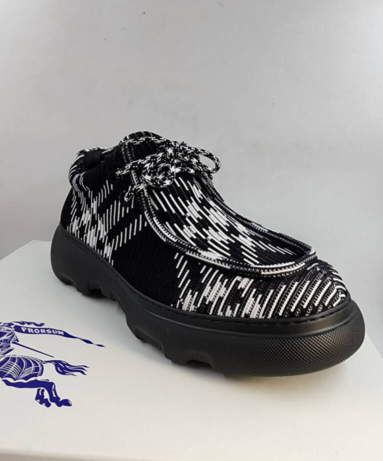 Burberry Check Woven Creeper Shoes Men's 10US Black/White Round Moc Toe Lace Up