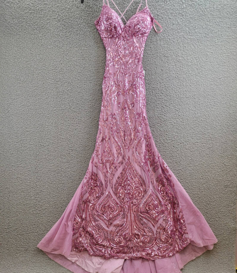 B Darlin Sequin-Pattern Floor-Sweeping Gown Juniors' 0 Dark Mauve Zip Closure