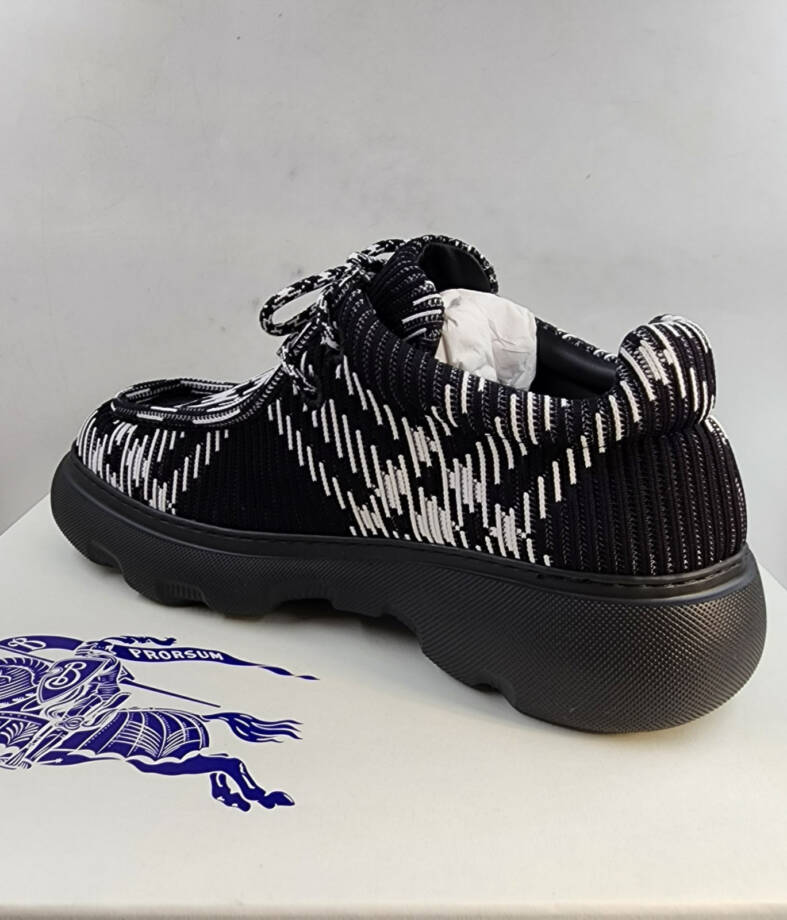 Burberry Check Woven Creeper Shoes Men's 10US Black/White Round Moc Toe Lace Up