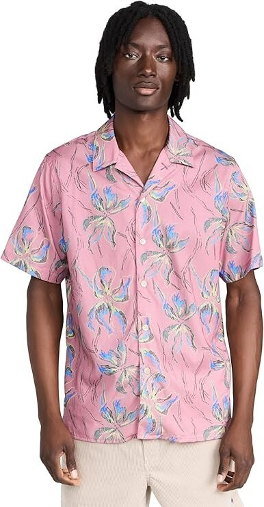 PS by Paul Smith Iris Floral Casual Fit Button Up Shirt Men's M Pink Multi S/S