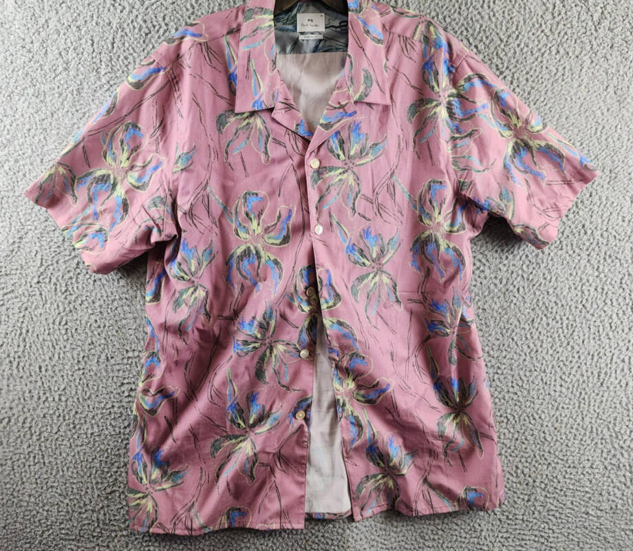 PS by Paul Smith Iris Floral Casual Fit Button Up Shirt Men's M Pink Multi S/S