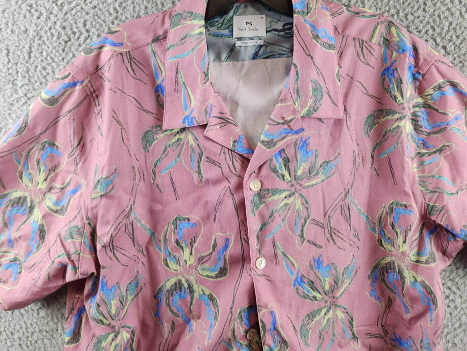 PS by Paul Smith Iris Floral Casual Fit Button Up Shirt Men's M Pink Multi S/S