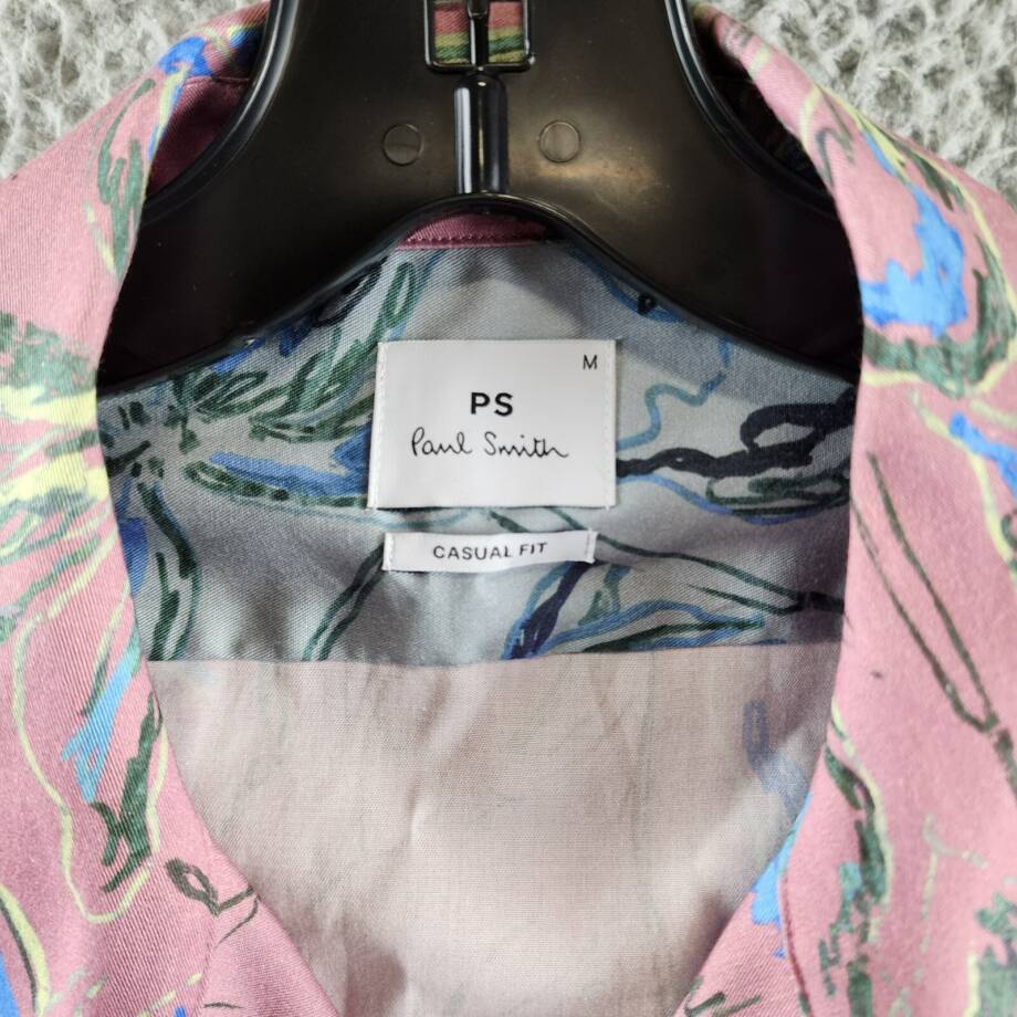 PS by Paul Smith Iris Floral Casual Fit Button Up Shirt Men's M Pink Multi S/S