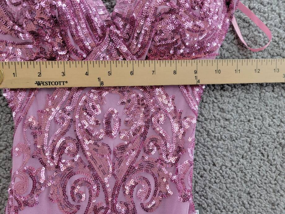B Darlin Sequin-Pattern Floor-Sweeping Gown Juniors' 0 Dark Mauve Zip Closure