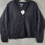 C by Bloomingdale's Cashmere V-Neck Cardigan Women's S Black Button Front L/S