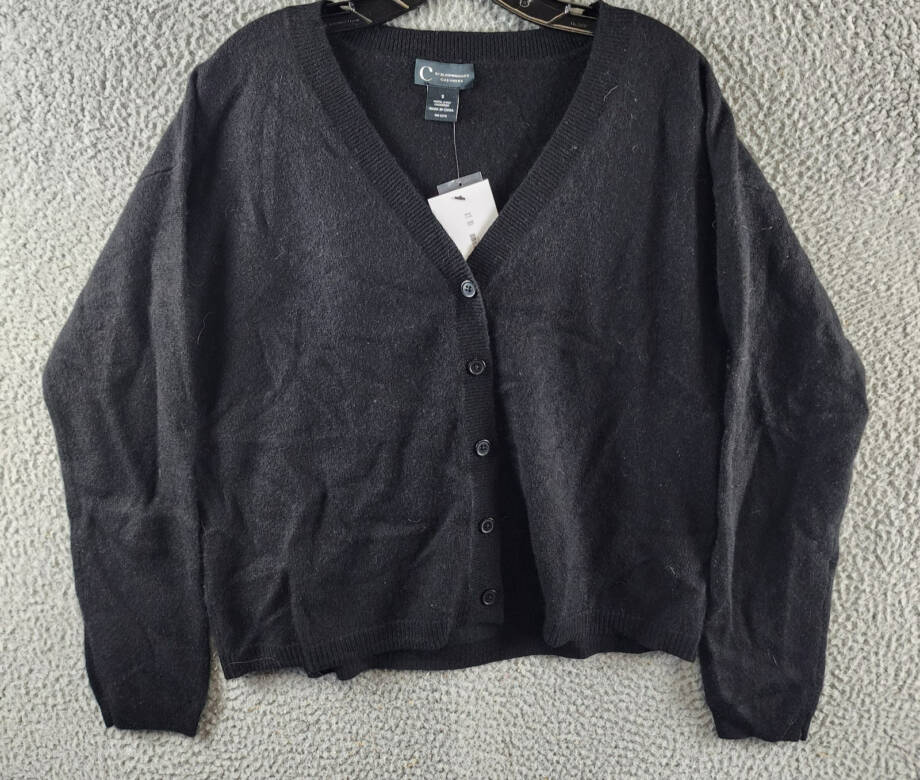 C by Bloomingdale's Cashmere V-Neck Cardigan Women's S Black Button Front L/S