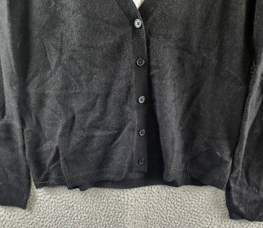 C by Bloomingdale's Cashmere V-Neck Cardigan Women's S Black Button Front L/S