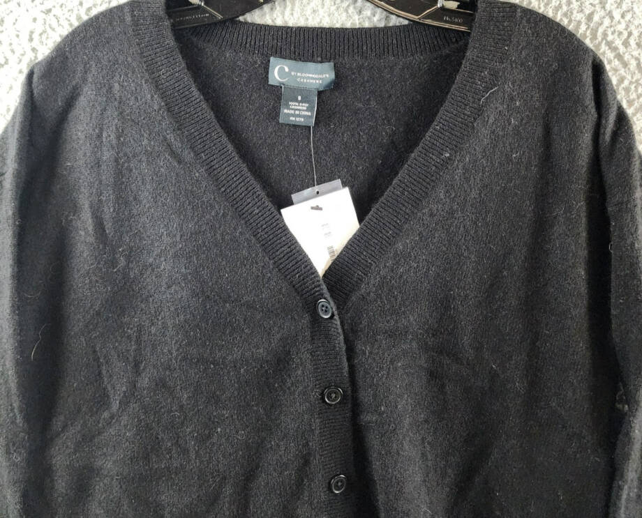 C by Bloomingdale's Cashmere V-Neck Cardigan Women's S Black Button Front L/S