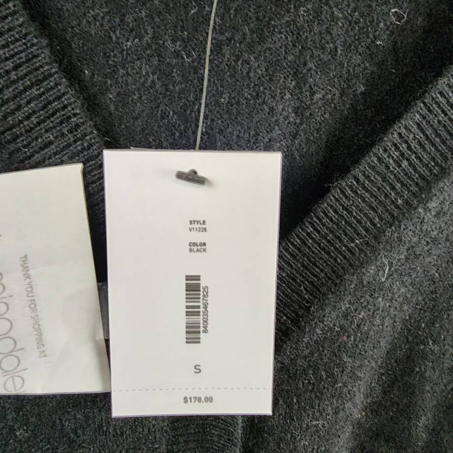 C by Bloomingdale's Cashmere V-Neck Cardigan Women's S Black Button Front L/S