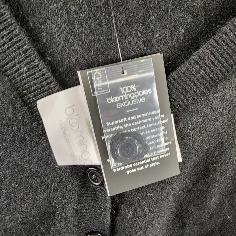C by Bloomingdale's Cashmere V-Neck Cardigan Women's S Black Button Front L/S