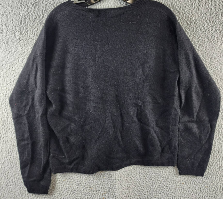 C by Bloomingdale's Cashmere V-Neck Cardigan Women's S Black Button Front L/S