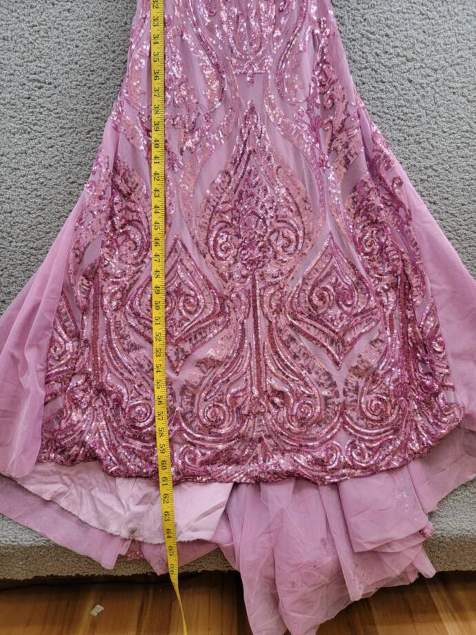 B Darlin Sequin-Pattern Floor-Sweeping Gown Juniors' 0 Dark Mauve Zip Closure