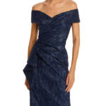 Teri Jon by Rickie Freeman Off-the-Shoulder Metallic Jacquard Dress Women's 2