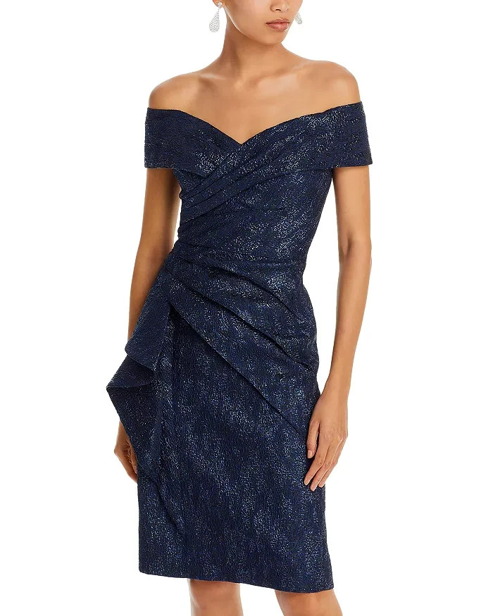 Teri Jon by Rickie Freeman Off-the-Shoulder Metallic Jacquard Dress Women's 2