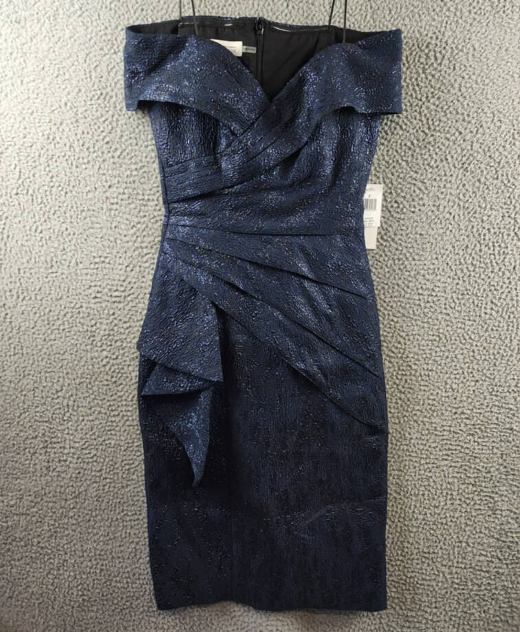 Teri Jon by Rickie Freeman Off-the-Shoulder Metallic Jacquard Dress Women's 2