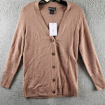 C by Bloomingdale's Cashmere Grandfather Cardigan Women's S Camel V-Neck L/S