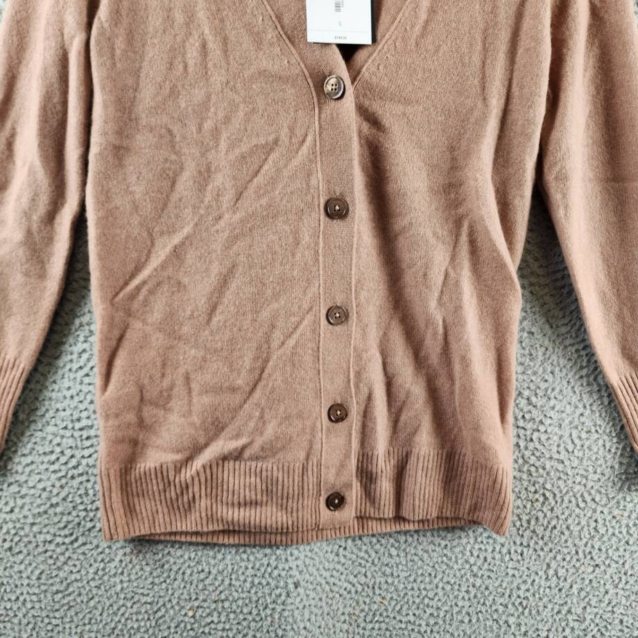 C by Bloomingdale's Cashmere Grandfather Cardigan Women's S Camel V-Neck L/S