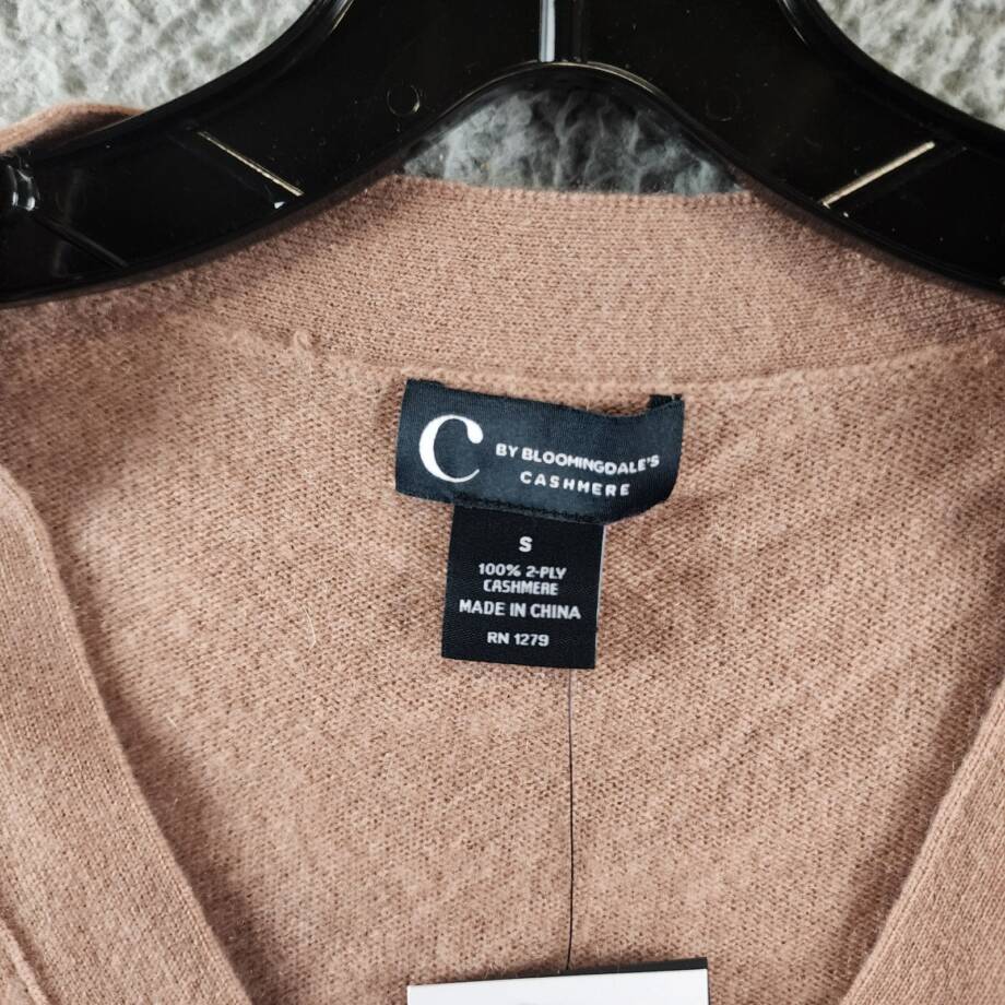C by Bloomingdale's Cashmere Grandfather Cardigan Women's S Camel V-Neck L/S