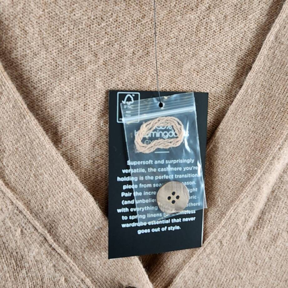 C by Bloomingdale's Cashmere Grandfather Cardigan Women's S Camel V-Neck L/S