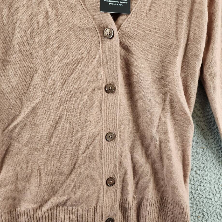 C by Bloomingdale's Cashmere Grandfather Cardigan Women's S Camel V-Neck L/S