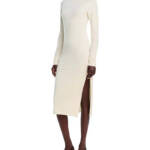 FRENCH CONNECTION Side Slit Sweater Dress Women's L Oatmeal Mock Neck Pullover