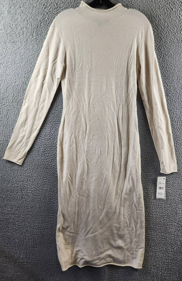 FRENCH CONNECTION Side Slit Sweater Dress Women's L Oatmeal Mock Neck Pullover