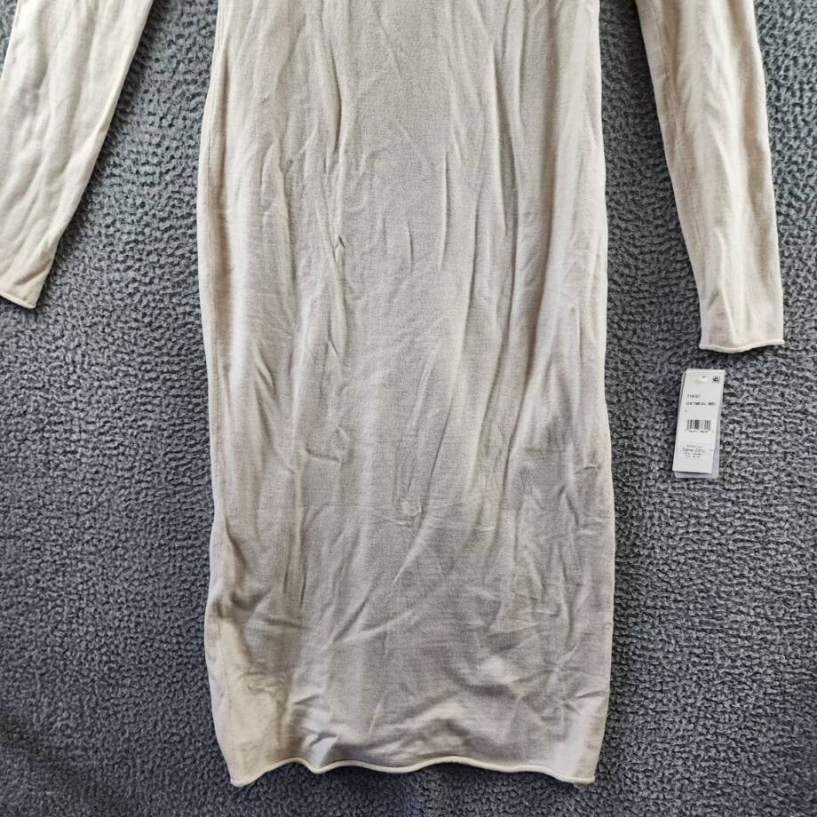 FRENCH CONNECTION Side Slit Sweater Dress Women's L Oatmeal Mock Neck Pullover