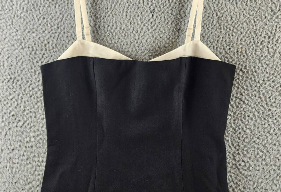 French Connection Azra Corset Strap Mini Dress Women's 6 Black/Cream Back Zip