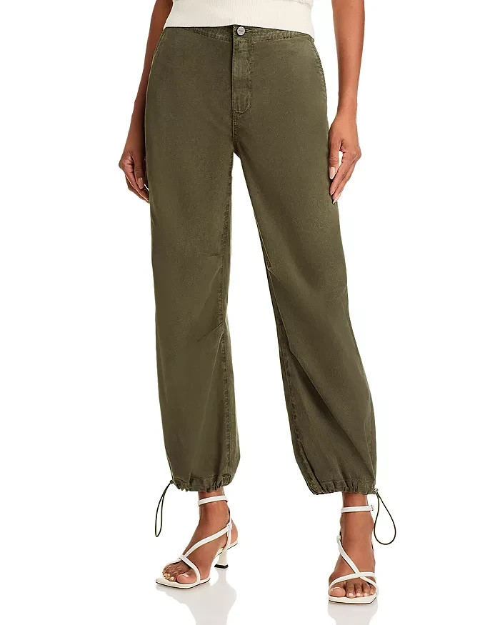 PAIGE Reid Jogger Pants Womens 31 Vintage Forester Green Drawcord Hem Button Zip