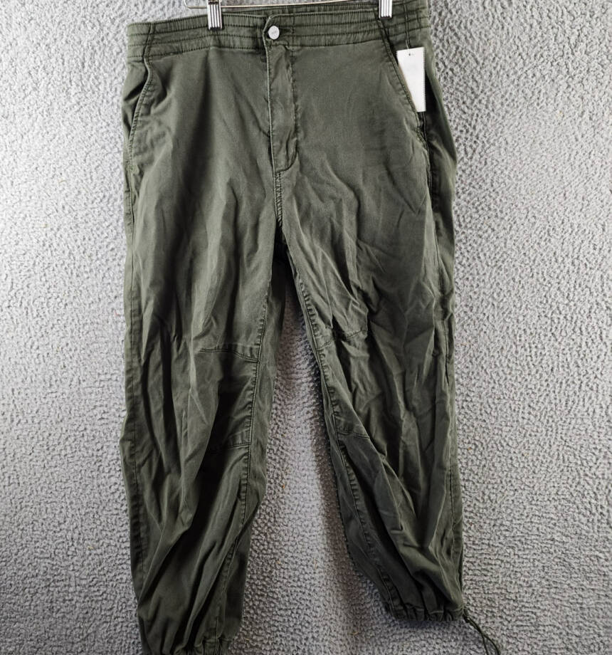 PAIGE Reid Jogger Pants Womens 31 Vintage Forester Green Drawcord Hem Button Zip