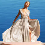 Jonathan Simkhai Plisse Lame Goddess Gown Women's M Champagne Back Zip Closure