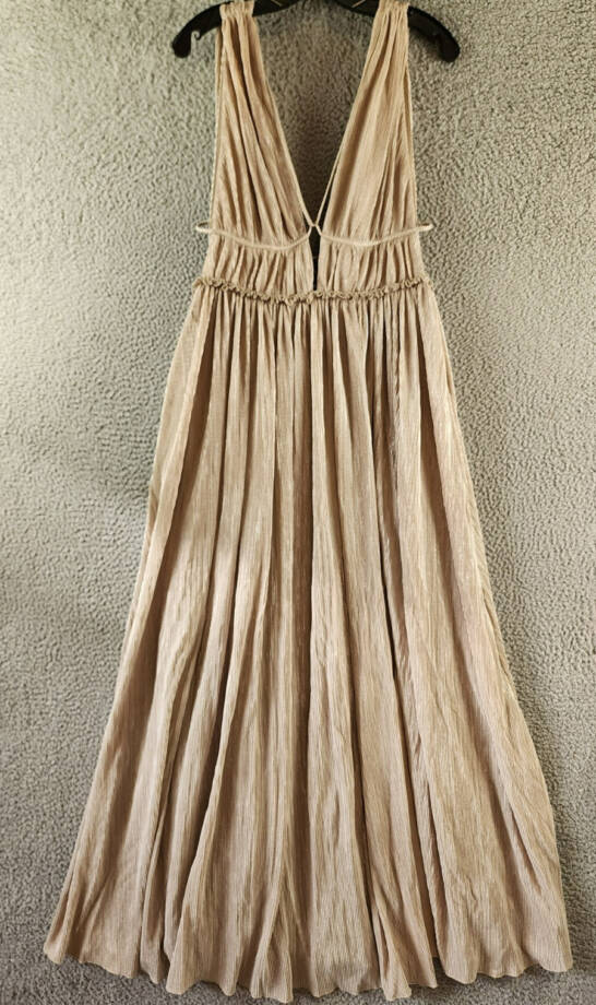 Jonathan Simkhai Plisse Lame Goddess Gown Women's M Champagne Back Zip Closure