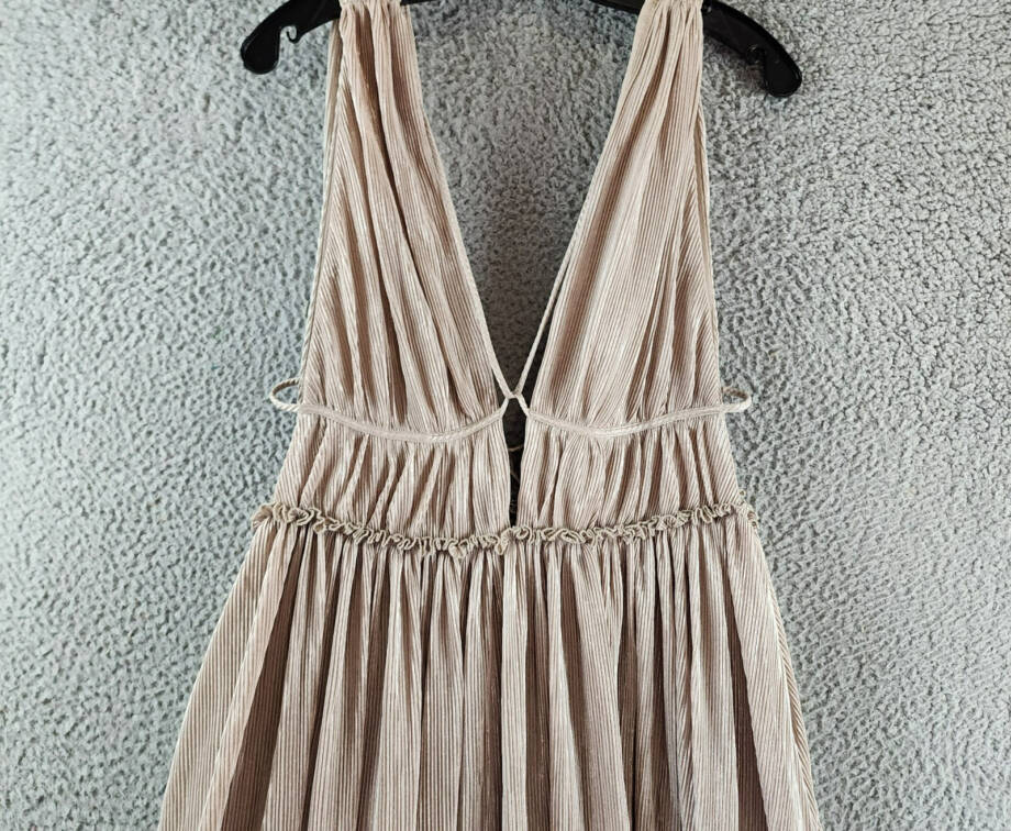 Jonathan Simkhai Plisse Lame Goddess Gown Women's M Champagne Back Zip Closure