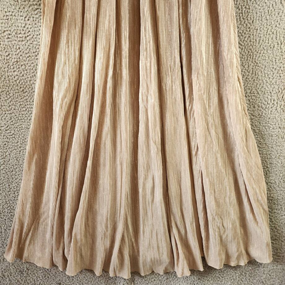 Jonathan Simkhai Plisse Lame Goddess Gown Women's M Champagne Back Zip Closure