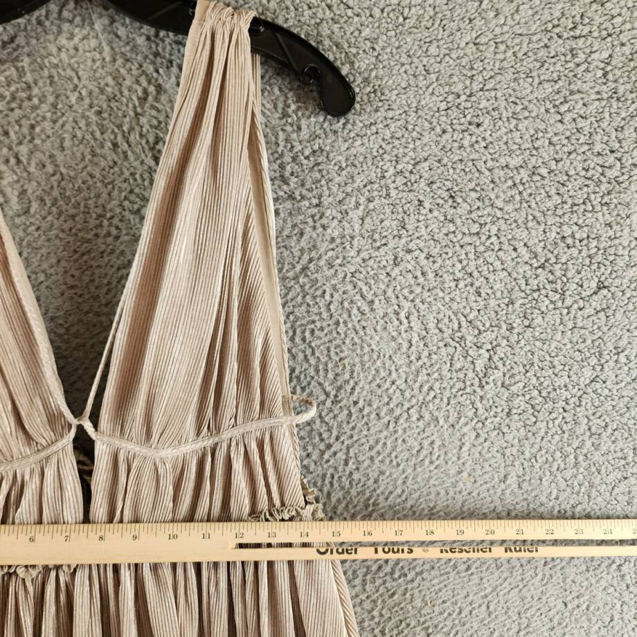 Jonathan Simkhai Plisse Lame Goddess Gown Women's M Champagne Back Zip Closure